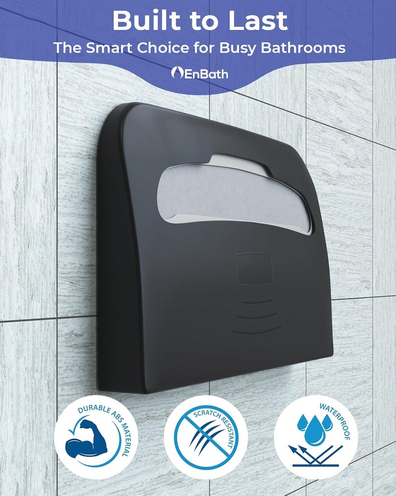 EnBath Commercial Toilet Seat Cover Dispenser Wall Mount (2-Pack), Black Half-Fold Toilet Seat Cover Holder for Bathroom/Restroom - Image 3